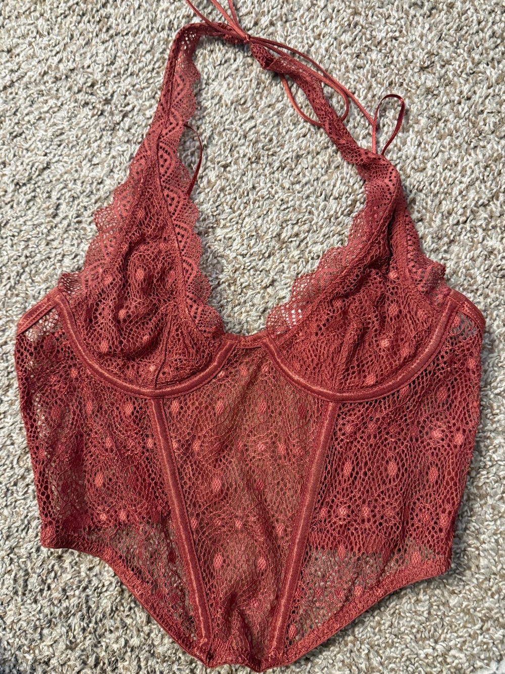 Urban Outfitters Women’s Lace Halter Corset in Rust Red Size Small